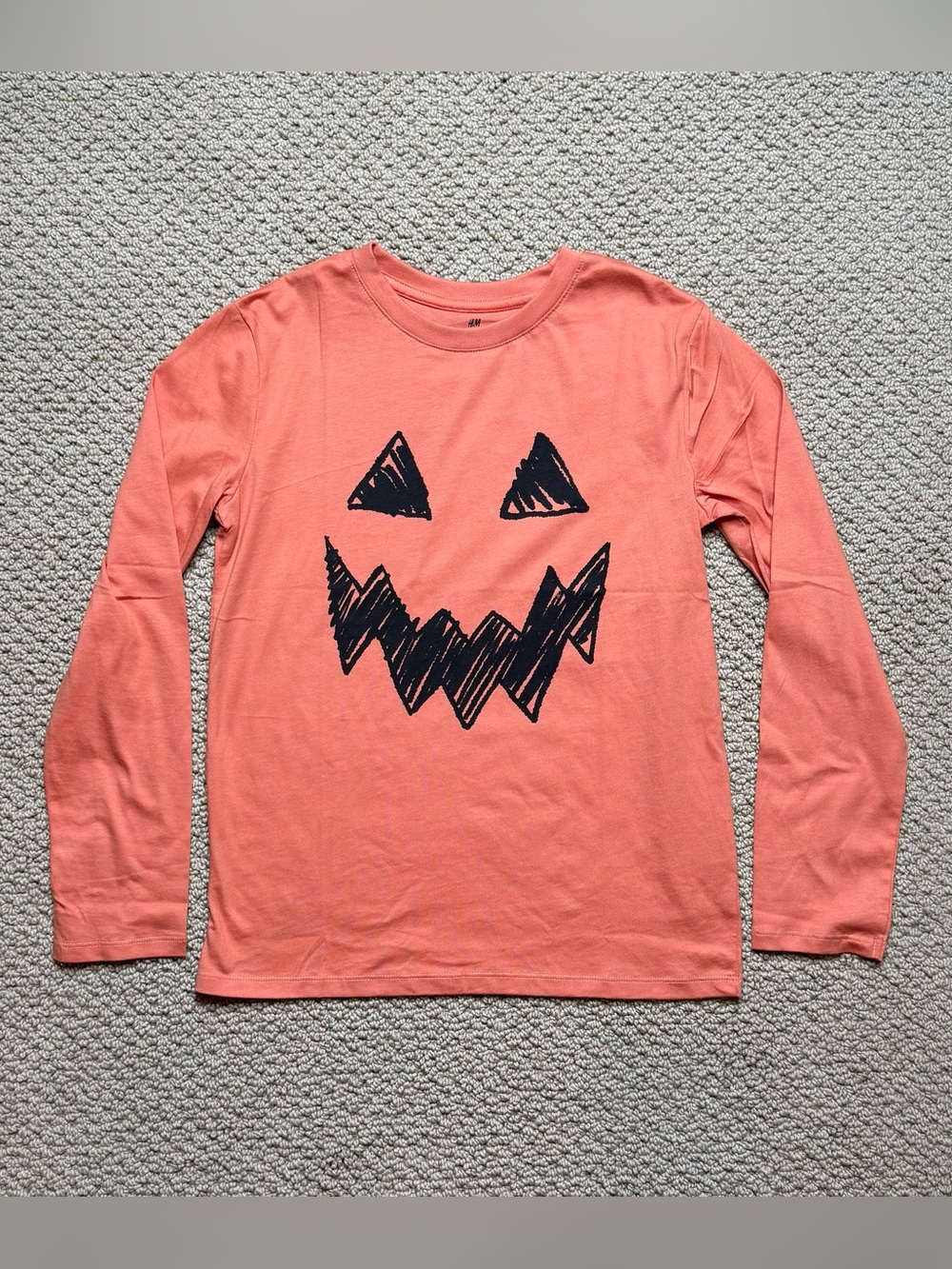 *NWT* H&M Youth Long-Sleeve Tee with Jack-O’-Lantern Pumpkin Face, Size 8/10
